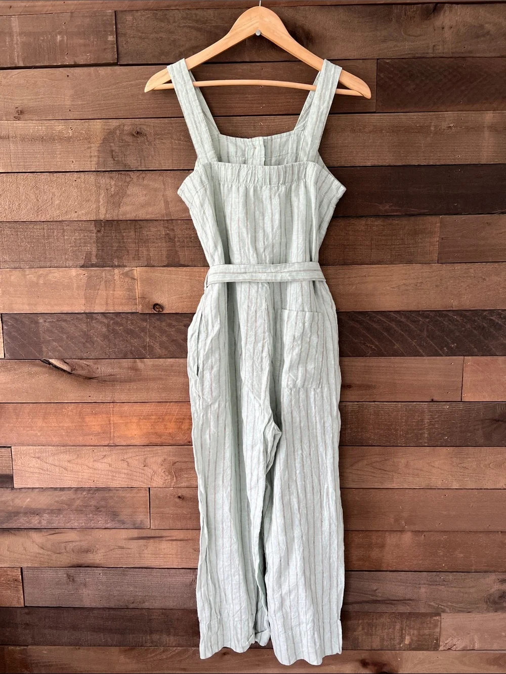 Everlane Women's Linen Picnic Jumpsuit in Seafoam Stripe Size 2
